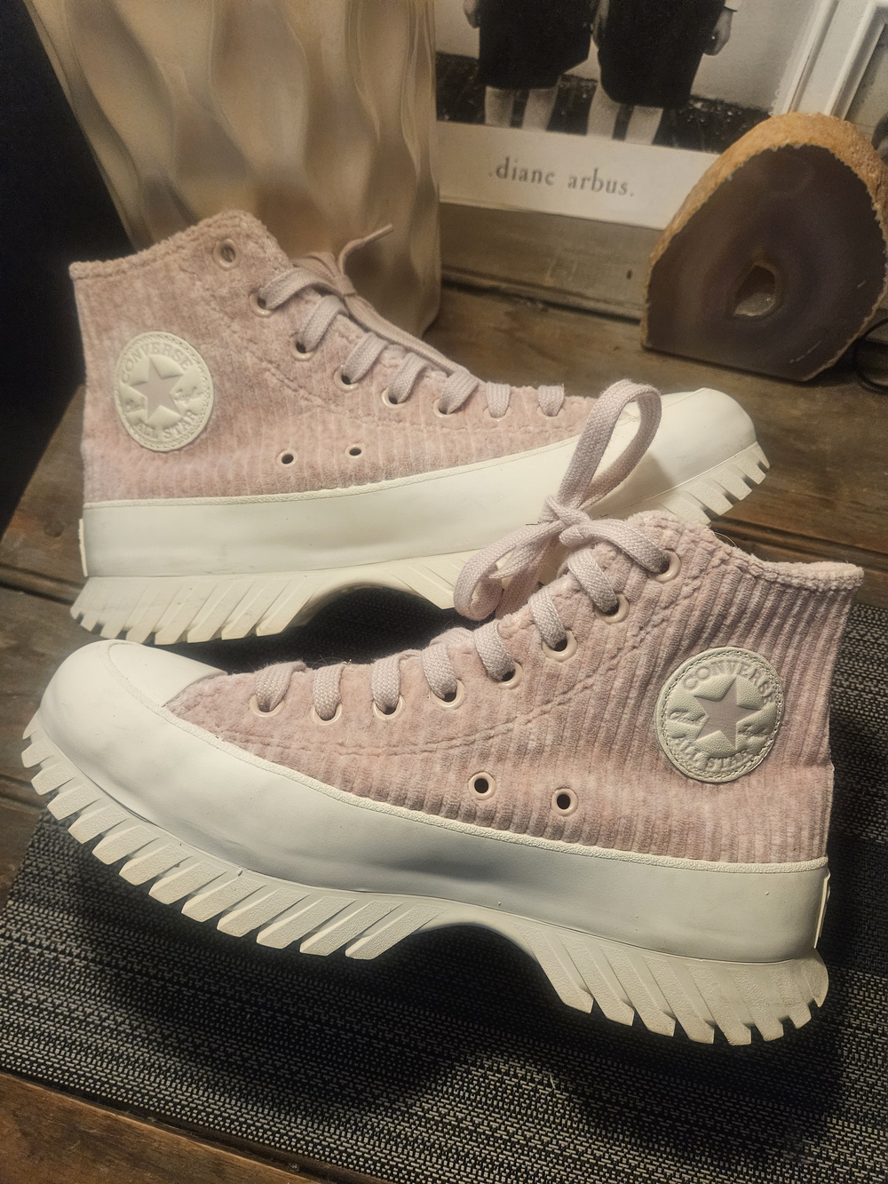 Converse Women's Pink High-Top Platform Sneakers. Cozy Corduroy. Worn Once.
